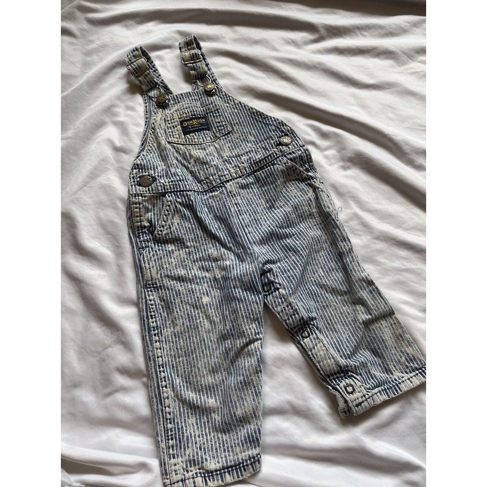 Oshkosh Vintage Train Railroad Overalls Acid Wash Striped Vestbak 24 Mo USA